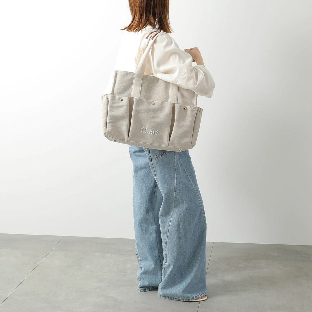 Chloe Diaper Bag Tote Pouch Clutch Changing Mat Embroidered OFF WHITE